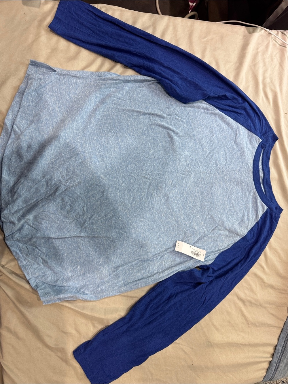 Old Navy Two-Tone Raglan Long Sleeve Tee - Light Blue and Royal Blue